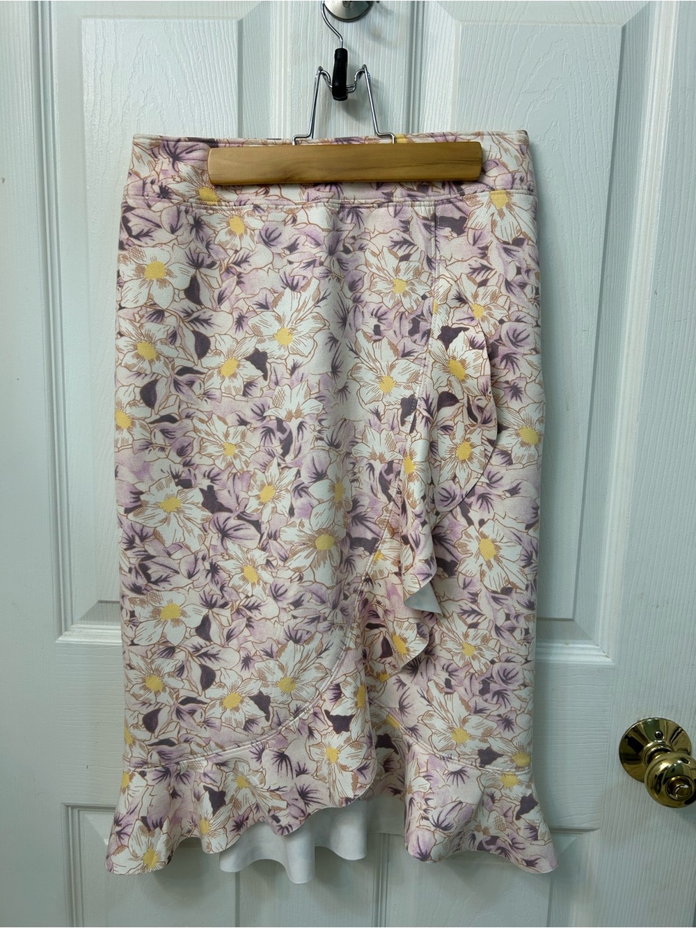 Anthropologie Floral Ruffle Midi Skirt - Pink, Yellow & Cream